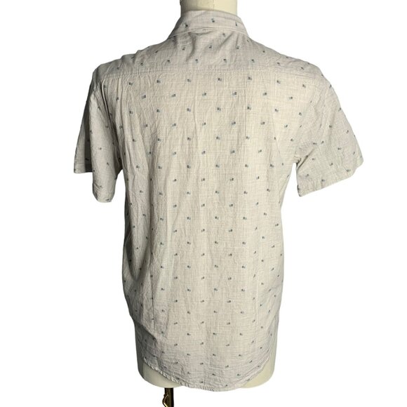 Billabong Button Down Short Sleeve Shirt S Cream Grey Squares Collar Pocket - Picture 4 of 6